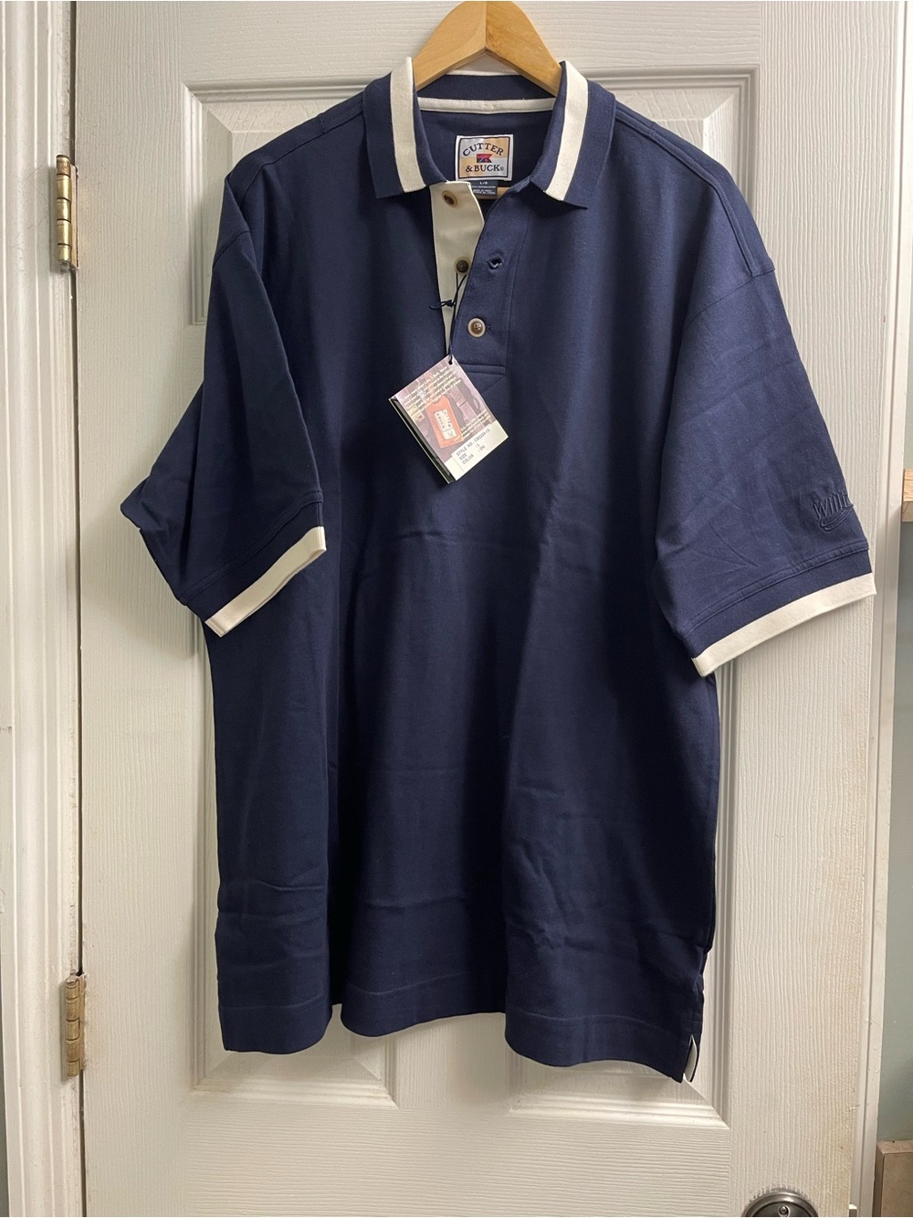 Cutter & Buck Navy Polo with Cream Contrast Trim